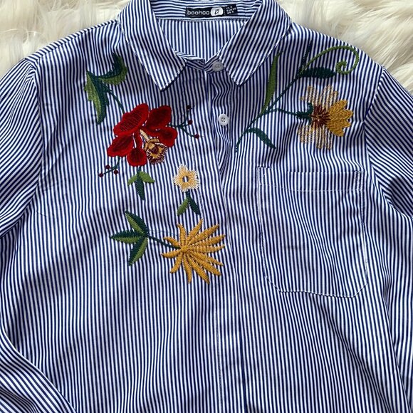 Boohoo Striped Embroidered Floral Dress - Picture 3 of 8